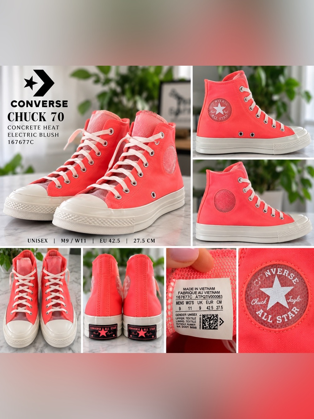 Converse Chuck 70 Concrete Heat Electric Blush High Top 167677C M9 W11